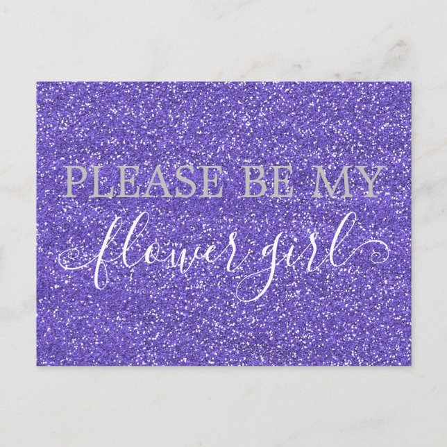 Cute Purple Faux Glitter Flower Girl Proposal Invitation Postcard (Front)