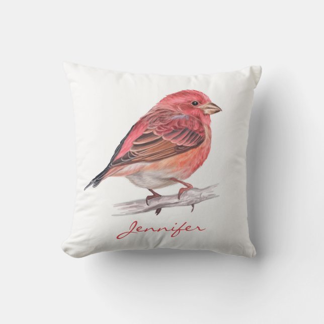 Cute Purple Finch Bird Kid's Room Nursery Cushion (Front)