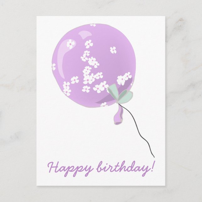 Cute Purple Floral Balloon - Kids Birthday  Postcard (Front)