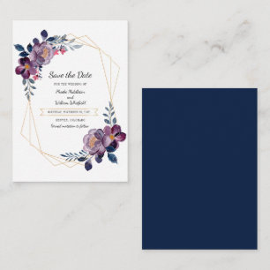 Cute Purple Floral Geometric Save the Date Card