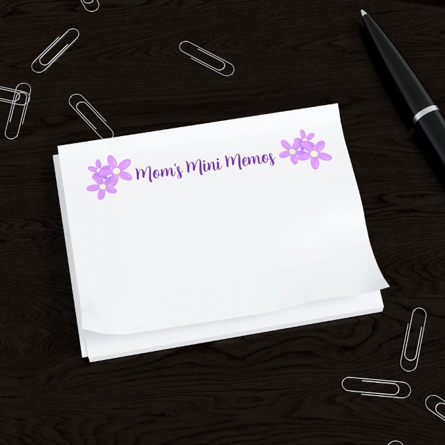 Cute Purple Floral Mum's White Post it Notes (Cute post it notes with space for your name. Makes a lovely gift for Mom!)