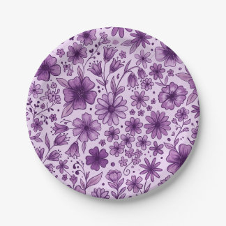 Cute Purple Floral Wild Flowers Birthday Party Paper Plate
