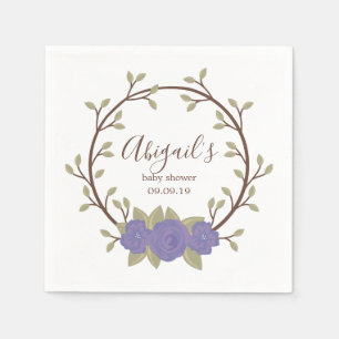Cute Purple Floral Wreath Baby Shower Napkin