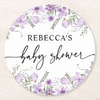 Cute Purple Florals Baby Shower Paper Coasters