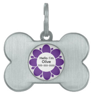 Cute Purple Flower Frame for Dog Name Pet ID Tag