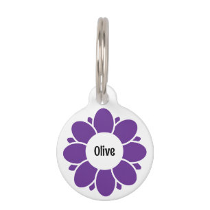 Cute Purple Flower Frame for Dog Name Pet Tag