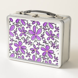 Cute purple flower pattern metal lunch box