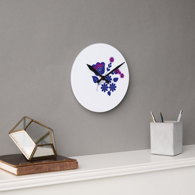  Cute Purple Flower Round Clock (Office)