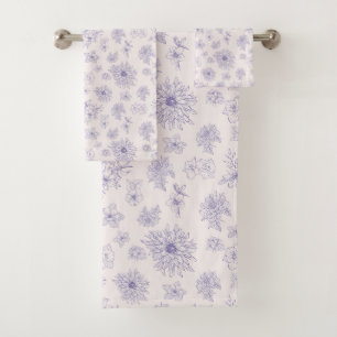 Cute purple flowers pattern bath towel set