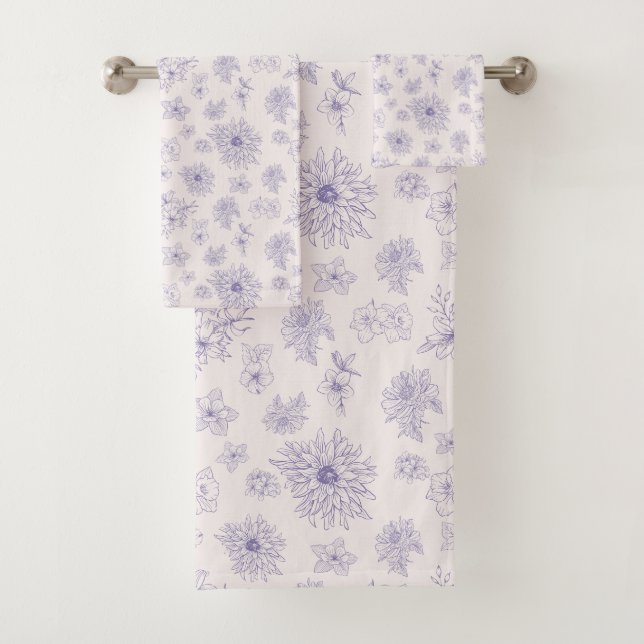 Cute purple flowers pattern bath towel set (Insitu)