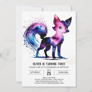 Cute Purple Fox Digital Boy Birthday Invitation