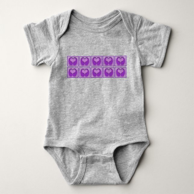 Cute Purple Framed Hearts Baby Shower Gift Baby Bodysuit (Front)