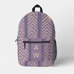 Cute Purple Geometric Arrows Monogram Initials Printed Backpack