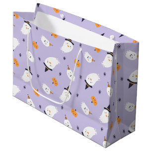 Cute Purple Ghost and Pumpkin  Large Gift Bag