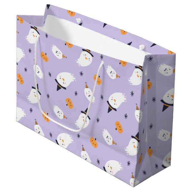 Cute Purple Ghost and Pumpkin  Large Gift Bag (Front Angled)