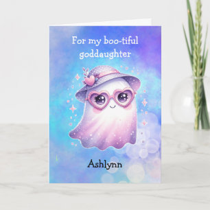 Cute Purple Ghost Halloween Goddaughter Card