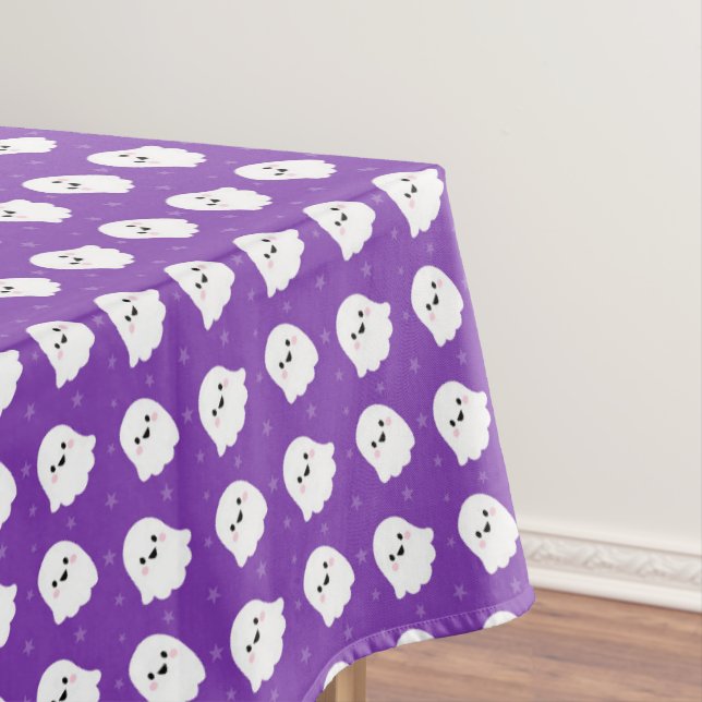 Cute Purple Ghost Pattern – Halloween Design Tablecloth (In Situ)