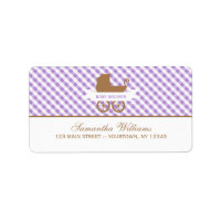 Cute Purple Gingham Pattern and Baby Carriage