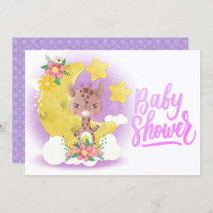 Cute Purple Giraffe Baby Shower Invitation