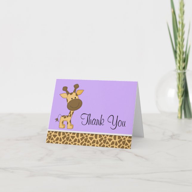 Cute Purple Giraffe Thank You Cards (Front)