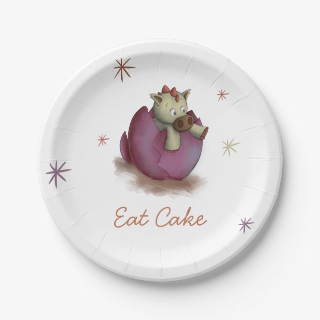 Cute Purple Girl Dinosaur Paper Plate (Front)