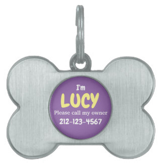Cute Purple Girl Dogs Personalised Custom Pet Name Tag