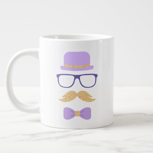 Cute Purple Glitter Moustache Grandpa Tea Party Large Coffee Mug (Left)
