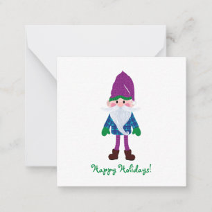 Cute Purple Gnome Happy Holidays Mini Christmas Card