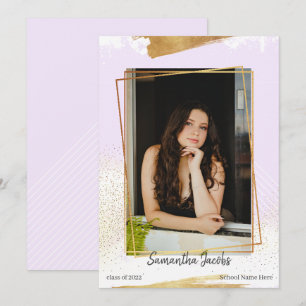 Cute Purple & Gold Framed Graduation Announcement