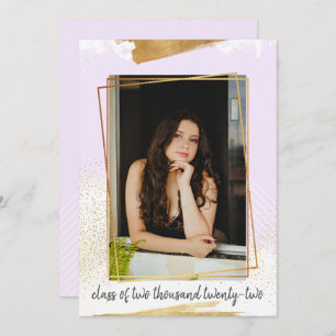 Cute Purple & Gold Framed Graduation Invitation