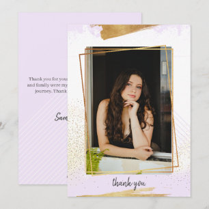 Cute Purple & Gold Framed Graduation Thank You Invitation