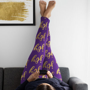 Cute Purple Gold Joy Typography Christmas Leggings