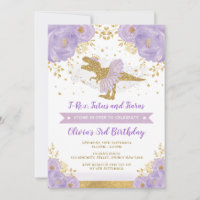 Cute Purple Gold Princess Dinosaur Girl Birthday