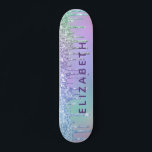 Cute Purple Green Blue Glitter Personalised Skateboard<br><div class="desc">Personalised girly skateboard featuring a purple,  blue and green faux glitter drips. Add her name in a purple typography.</div>