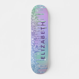 Cute Purple Green Blue Glitter Personalised Skateboard