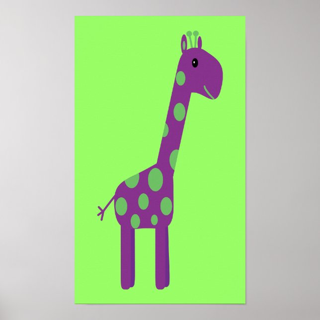 Cute Purple & Green Cartoon Giraffe Customisable Poster (Front)
