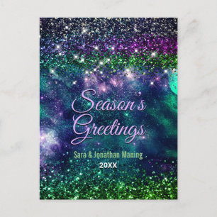 Cute purple green faux glitter Christmas new year Postcard