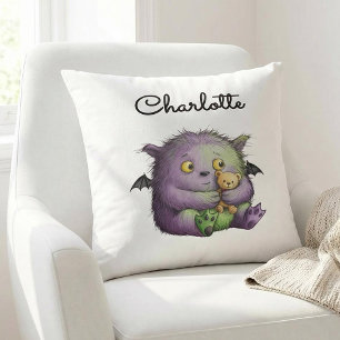 Cute Purple Green Fluffy Monster Buddy Cushion