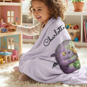 Cute Purple Green Fluffy Monster Buddy Fleece Blanket
