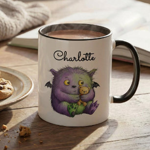 Cute Purple Green Fluffy Monster Buddy Mug