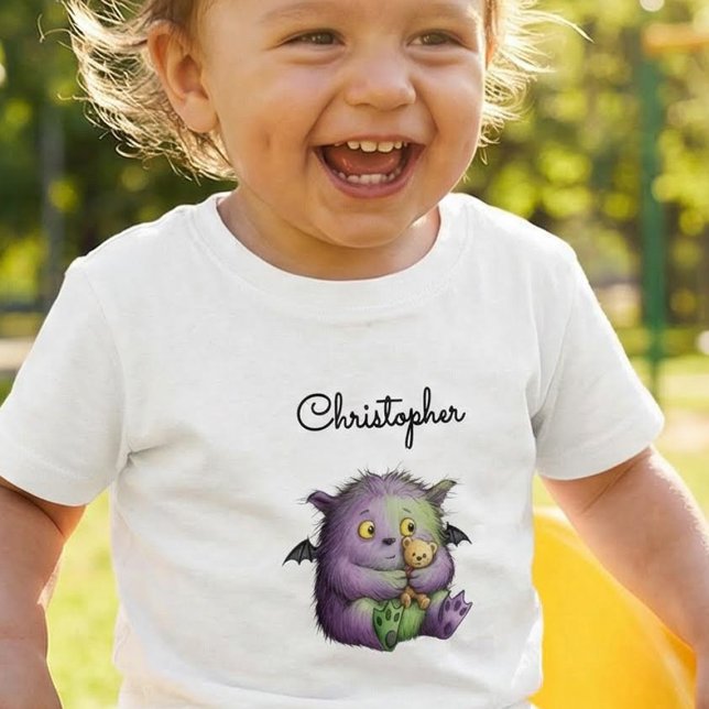 Cute Purple Green Fluffy Monster Buddy Toddler T-Shirt (Creator Uploaded)