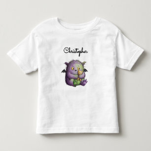 Cute Purple Green Fluffy Monster Buddy Toddler T-Shirt