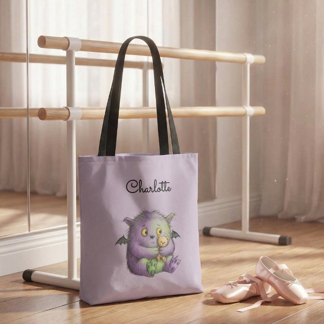 Cute Purple Green Fluffy Monster Buddy Tote Bag (Creator Uploaded)