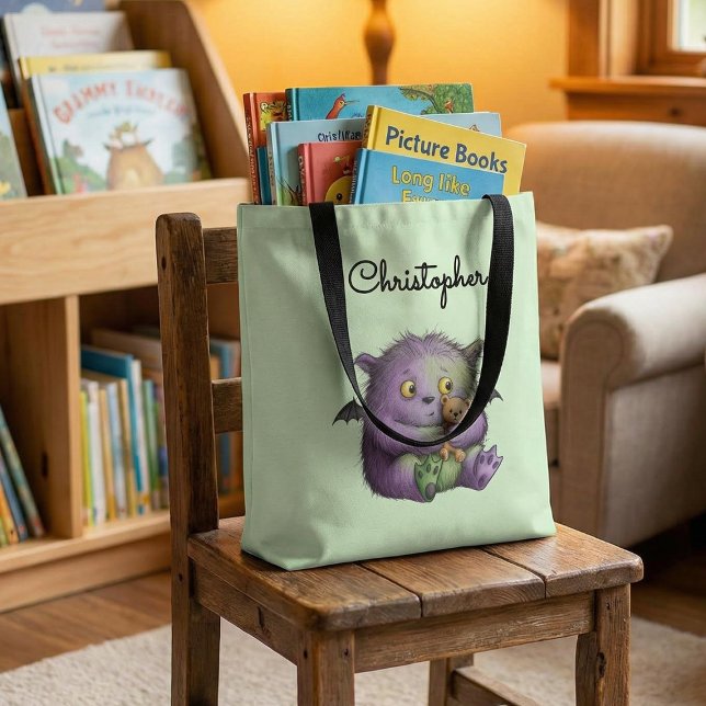 Cute Purple Green Fluffy Monster Buddy Tote Bag (Creator Uploaded)
