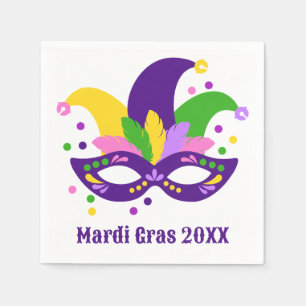 Cute Purple Green Gold Mardi Gras Mask  Napkin