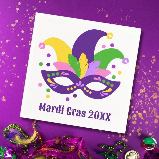 Cute Purple Green Gold Mardi Gras Mask  Napkin (Creator Uploaded)