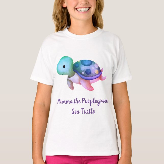 Cute Purple & Green Sea Turtle Stuffed  T-Shirt (Front)