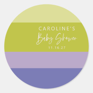 Cute Purple Green Stripe Mod Custom Baby Shower  Classic Round Sticker