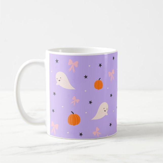Cute Purple Halloween Ghost Pattern Mug (Left)