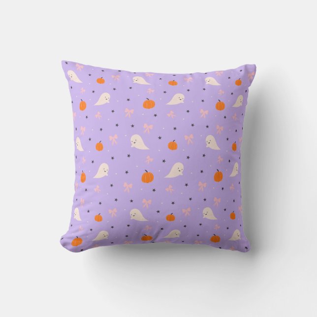 Cute Purple Halloween Ghost Pattern Pillow (Front)